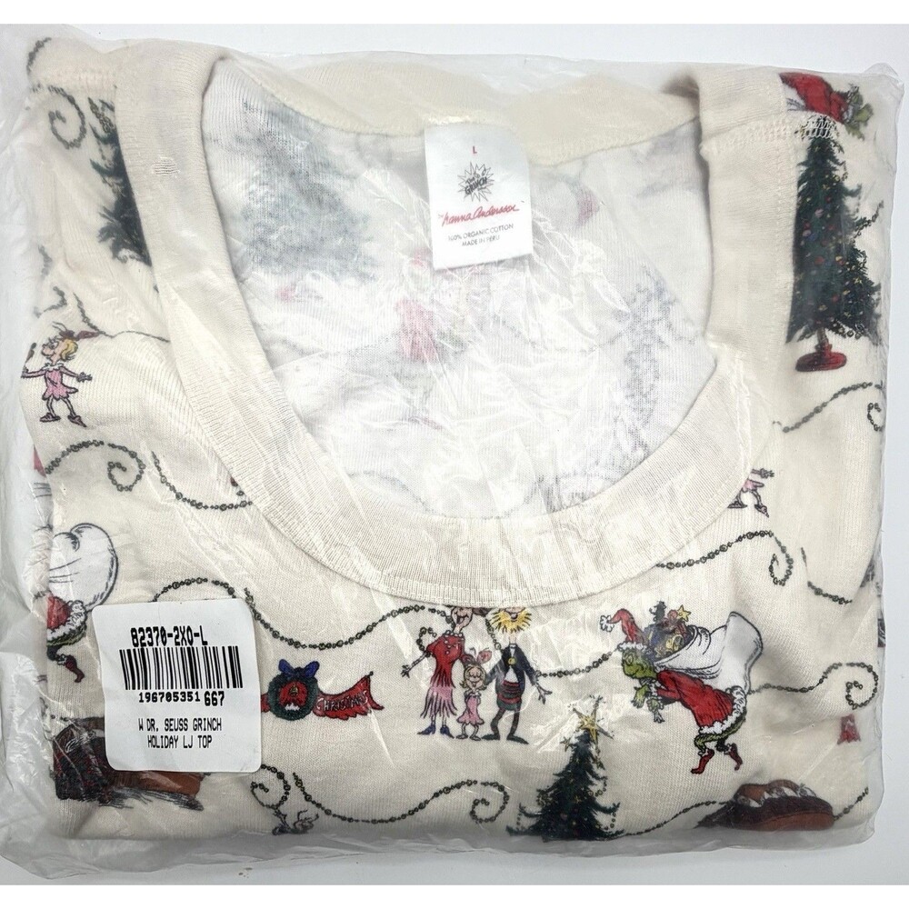 Hanna Andersson Dr Seuss Grinch Long John Pajama Top Sz L Holiday Organic Cotton